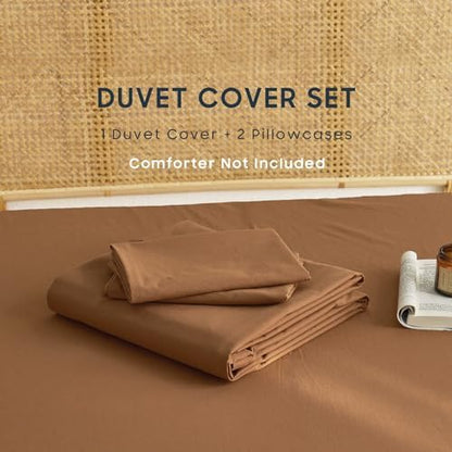 Wake In Cloud - Cotton Duvet Cover Set, 100% Washed Cotton, Linen Like Textured, Breathable Durable Farmhouse Neutral Bedding Set, 3 Pieces, Terracotta, King Size