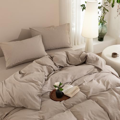 JIYUAN Oversized Queen Washed Cotton Duvet Cover Set Relaxed Linen Feel