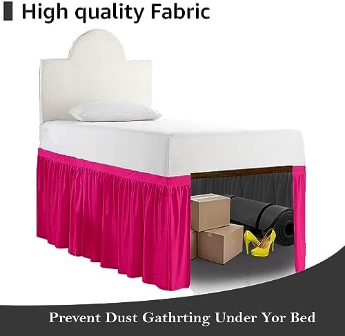Twin XL 32" Inch Drop Long Dorm Bed Skirt, Ruffled Pattern College Dorm Room Bed Skirts, Split Corner, Easy Care, No Wrinkle Cotton Microfiber Bed Skirt
