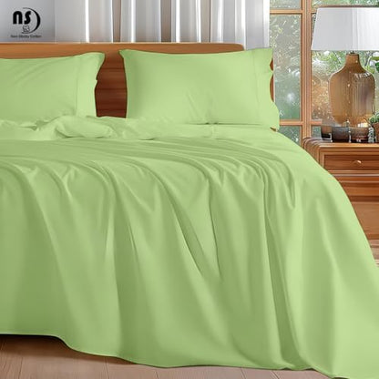 NON Sticky cotton Twin 4 Piece Sheet Set, 100% Long Staple Cotton, Soft Cooling Hotel Luxury Bedding Sheets, Deep Pocket Fits 10" to 18" Mattress, 39" x 75", Sage Solid