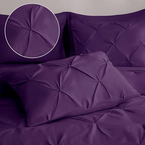 DOWNCOOL Full Size Comforter Sets, 7 Pieces Purple Pintuck Bed in a Bag