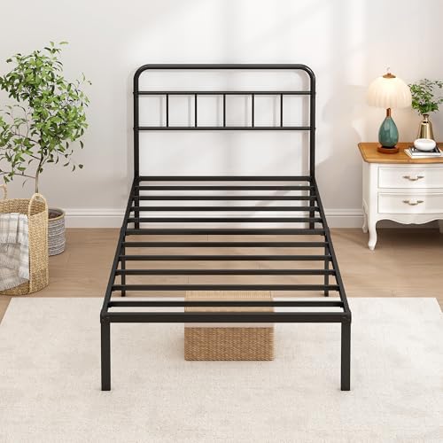 Twin Bed Frame with Classic Headboard, Black