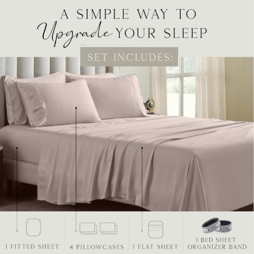 KARISSA MAE 6 Piece Luxury Bamboo Viscose King Sheet Set, 4 Pillowcases
