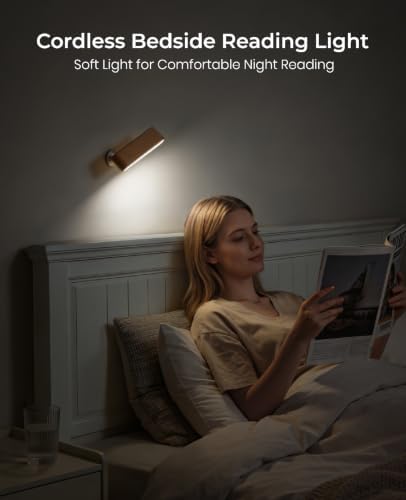 Wood Wall Sconce, Rechargeable Reading Light Magnetic Bedside Lamp
