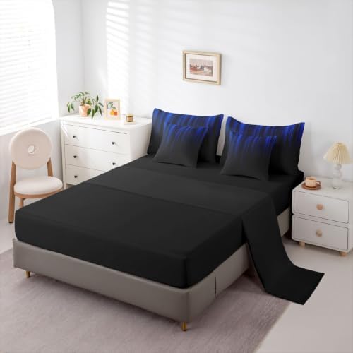 Feelyou Neon Blue Comforter Set with Sheets 7 Piece Twin Size Geometric Bed in a Bag Kids Boys Girls Ombre Bedding Set Bedroom Decor Breathable Soft Lightweight Microfiber