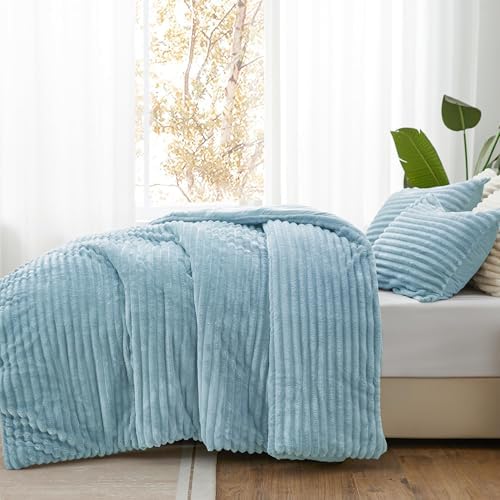 BEDELITE Fleece Full Comforter Set, Fluffy Bed Set, Light Blue