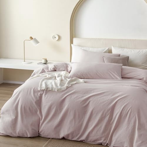 JIYUAN Oversized Queen Washed Cotton Duvet Cover Set Relaxed Linen Feel