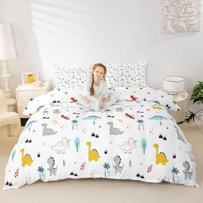 Erosebridal Dinosaur Comforter Cover for Kids Boys Cute Cartoon Dinosaur Bedding Set Home Bedroom Decor Duvet Cover Girls Teens Jungle Animals Pattern Soft Reversible Bedspread, Full Size