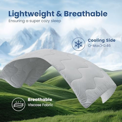 Cozy Bliss Cooling Comforter Twin Size x Sorona® Viscose Natural Fiber, Reversible Silky Smooth Cooling Blanket with Q-Max＞0.45 for Hot Sleepers & Night Sweats, Cool Grey, 68"x90"
