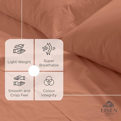 Linen Home Queen Size Fitted Sheet only 100% Cotton Percale, Tera Clay