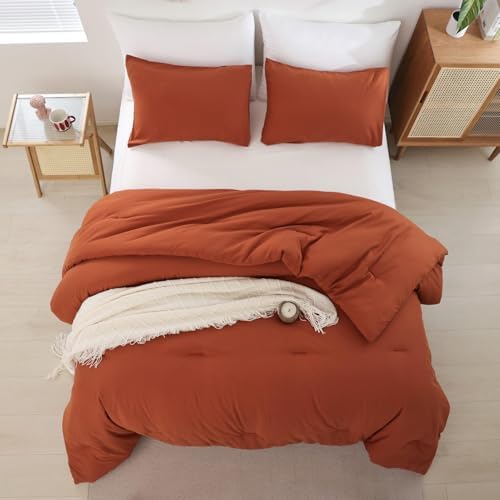 ROSGONIA Alaskan King Comforter, Burnt Orange, 136x120 Soft Bedding Quilt