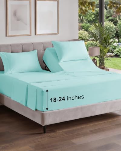 Flex Top Split Head King Sheet Set - 4 Piece Extra Deep Sheets - Spa Blue