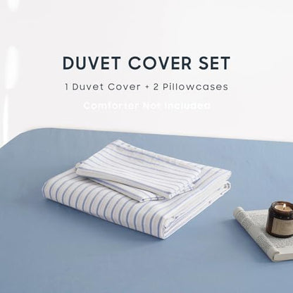 Wake In Cloud Striped Cotton Duvet Cover Set, Blue White, Twin/Twin XL