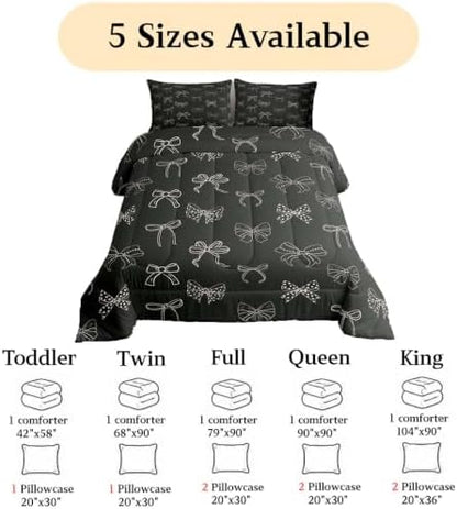jejeloiu Bow Kids Comforter Set King Size Bowknot Bedding Set Butterfly Bowknot Duvet Quilt for Kids Boys Girls Bedroom Bow-tie Decor Microfiber Ultra Soft Breathable