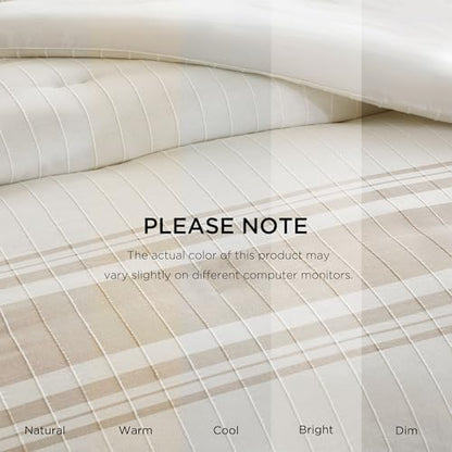 Harbor House Queen Comforter Set, Stripes Clipped Jacquard, Soft Cotton Oversized Comforter for a Queen-Size Bed, Farmhouse Bedding, 2 Shams, Bedskirt, 2 Décor Pillows, Morgan, Queen Ivory/Taupe
