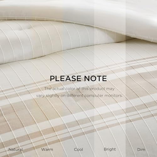 Harbor House Cal King Comforter Set, Stripes Clipped Jacquard, Cotton Oversized Comforter for a Cal King-Size Bed, Farmhouse Bedding, 2 Shams, Bedskirt, 2 Décor Pillows, Morgan, Cal King Ivory/Taupe