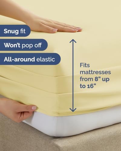 Split King 7 Piece Bed Sheet Set - Breathable & Cooling - Butter Yellow