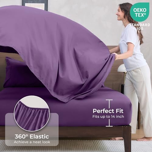 HEVUMYI 7-Piece California King Comforter Set, Grape Purple Bed in a Bag