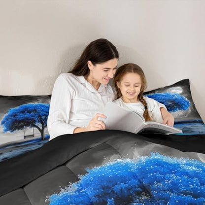 Manfei Tree Artwork of Life Kids Comforter Set Twin Size,Cloud Botanical Nature Bedding Set,Girls Boys Room Decor,Modern Abstract Art Quilt Comforter,Blue Fashion Simple Duvet Insert,1 Pillowcase