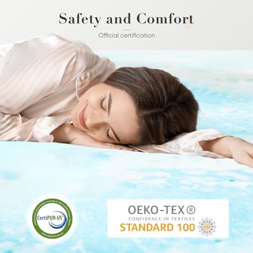 DUMOS Memory Foam Mattress Toppers, Thick Mattress Pad Cooling Gel Infused Soft Comfy Breathable for Sleeper Sofa Couch RV Camper, CertiPUR-US Certified, Blue, 2 Inch, Twin XL Size