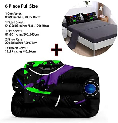 BDUCOK 6 Pieces Gamer Comforter Set for Boys Gaming Bedding Set Full Size,Video Game Controller Comforter for Boys Kids Adult 3D Gamepad Microfiber Bedding Sets 6 Pieces Bed in A Bag Sets3001,Full