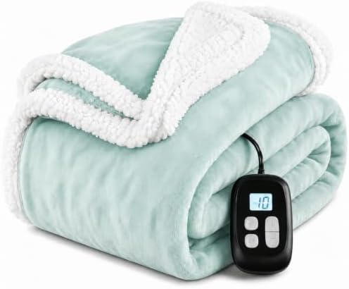 Electric Heated Blanket Full Size 72" x 84", Soft Flannel Heating Blanket for Bed, Sofa, Bedroom, 10 Heat Settings, 1-12H Auto Shut Off, Overheat Protection, Machine Washable, Light Green