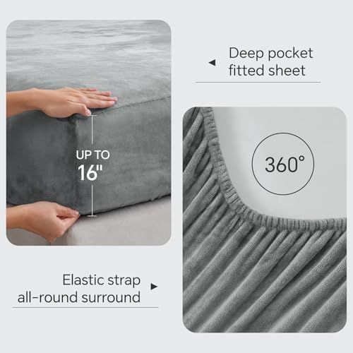 BEDELITE Flannel Sheets Full Size, Grey, 4 Pieces