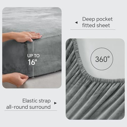 BEDELITE Flannel Sheets Full Size, Grey, 4 Pieces