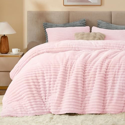 BEDELITE Fleece Queen Comforter Set, Fluffy Bed Set, Cherry Blossom