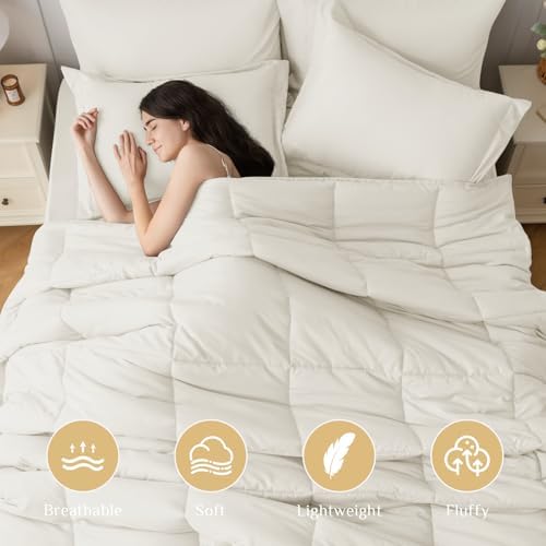 JOLLYVOGUE Twin Comforter Set, Ultra-Soft Bed in a Bag Twin Size 5 Pieces, Oeko-TEX Certified Bedding Set with Down Alternative Comforter, Sheets, Pillowcases & Shams, Ivory