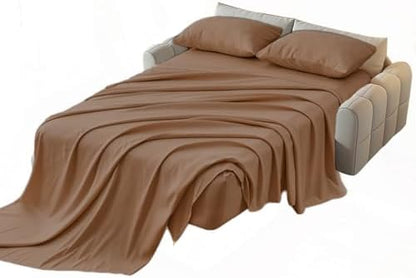 Kingnex Queen Sleeper Sofa Bed Sheets for 60x74 Pull Out Sofa Bed with 4-6 Deep Pocket Soft Double Brushed 1800 Microfiber 4 Piece Bedding Set Coffee