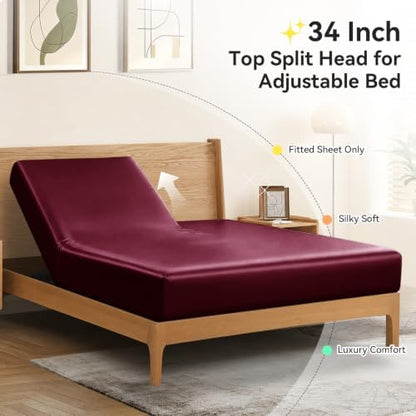 RUDONG M Split Top King Fitted Sheet Only for Adjustable Beds, Burgundy