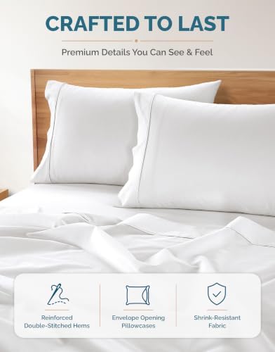 Casa Platino Twin XL Sheets Set –100% Cotton Twin XL Sheets with 2 Pillowcases, Lightweight Feel & Secure Fit, Crisp & Breathable Percale Weave with 15" Deep Pocket, Soft and Cozy – Pure White