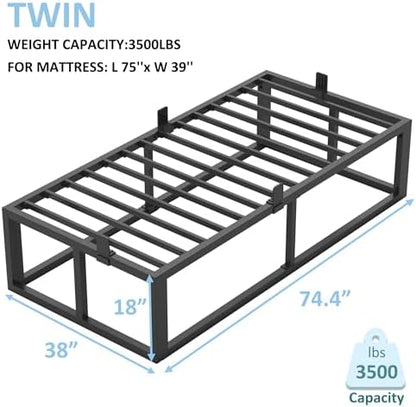 Bilily 18 Inch Twin Bed Frame with Steel Slat Support,Heavy Duty Metal Platform Bed Frame Twin Size Mattress Foundation,No Box Spring Needed,Easy Assembly,Noise Free,Black