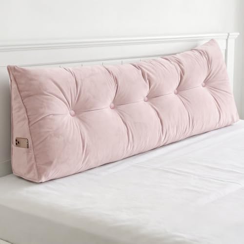 Wedge Headboard Pillow for Back Support, Removable Cover (Pink, Queen)