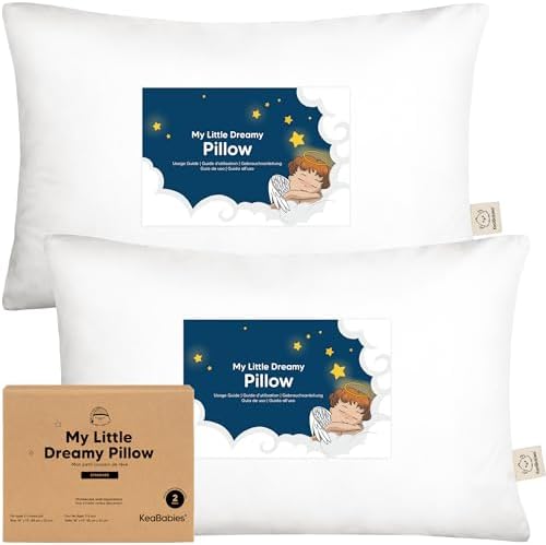 KeaBabies 2pk Toddler Pillows 2 Year Old to 5,13x18 Kids Pillow(Soft White)