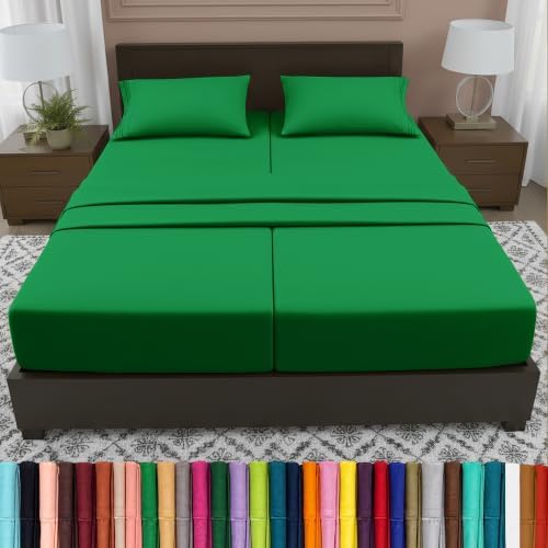 Elegant Comfort Luxury 5-Piece Bed Sheet Set - Luxury Bedding 1500 Premium Hotel Quality Microfiber, Wrinkle Resistant Cool and Breathable, Easy Elastic Fitted, Split King, Emerald Green