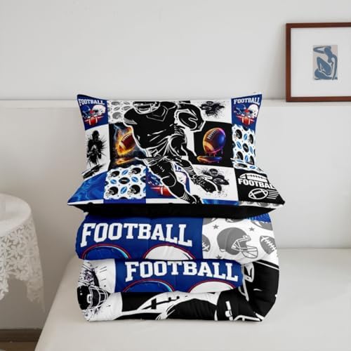 Erosebridal Sports Bedding Sets Full - Football Patchwork Comforter Set for Kids Adults Geometric Ball Pattern Duvet Insert Rugby Game Quilt