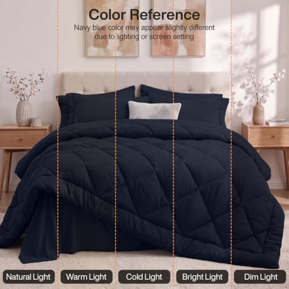 Utopia Bedding Queen Comforter Set, Bed in a Bag 7 Piece, Navy