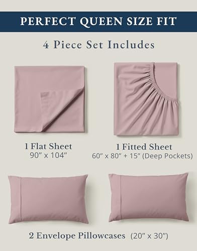 LANE LINEN Queen Sheet Set 100% Organic Cotton Soft 4pc Percale - Lilac