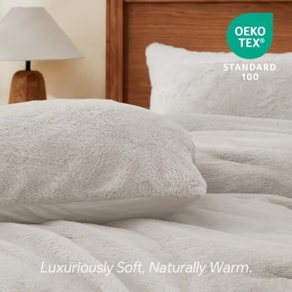 BEDELITE Faux Fur Queen Comforter Set Linen,Warm Bedding with 2 Pilowcases