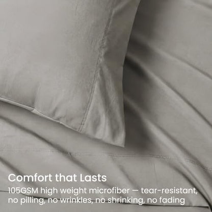GOKOTTA 4 Piece Full Size Sheets Set - Soft, Breathable & Cozy - Grey