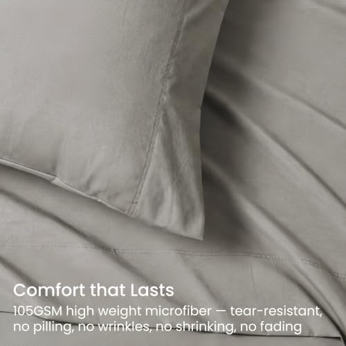 GOKOTTA 3 Piece Twin Sheet Set - Soft, Breathable & Cozy - Grey