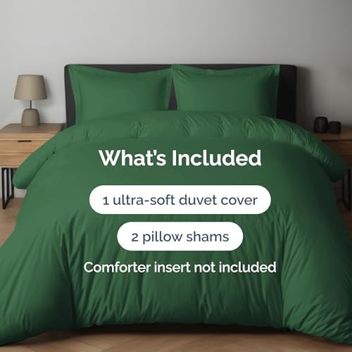 Duvet Cover Full Size - 3 Piece with Zipper Closure - Emerald Green