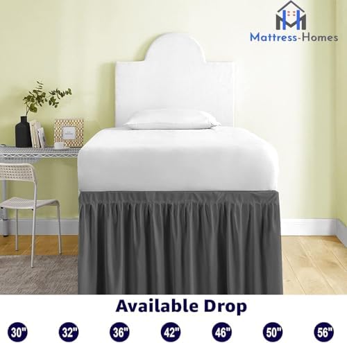 Mattress-Homes Ruffled Dorm Bed Skirt, Twin XL, 40-Inch Drop, Tailored with Split Corners, Dark Grey Dust Ruffle for Lofted College Beds, Twin Extra Long Dorm Bedding Essential