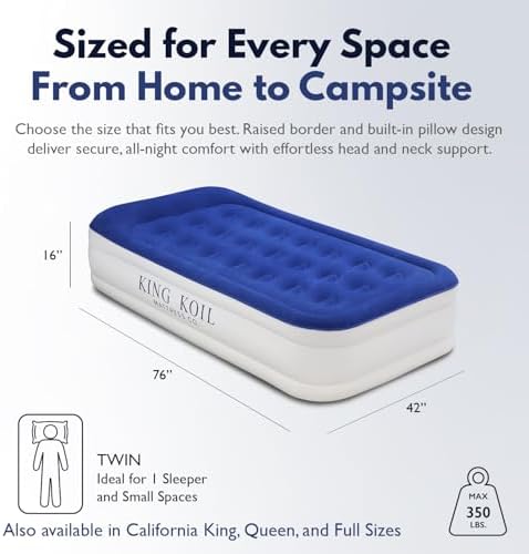 King Koil Air Mattress Twin with Built-in Pump, Inflatable Blow Up Bed
