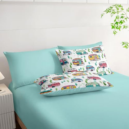 HOSIMA 7Pcs Forest Print Cartoon Camping Full Comforter Set with Sheets.