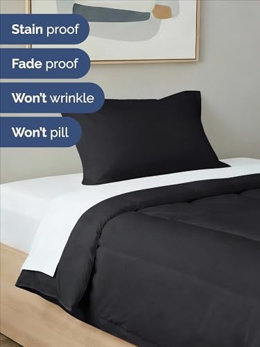 Twin Comforter Set - Black Bedding for All Seasons - Soft 2 Piece Bed Set