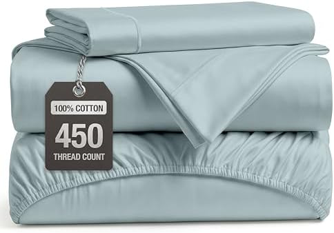 450TC 100% Cotton Twin Sheets - Silky Smooth Sateen Weave, French Blue