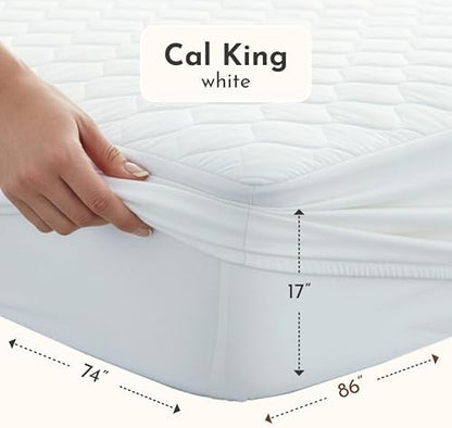100% Cotton Organic Mattress Protector | Breathable & Noiseless Quilted GOTS Organic Mattress Pad with Premium 300GSM Durability | Machine Washable Bed Protector with Deep Pocket (White, Cal King)